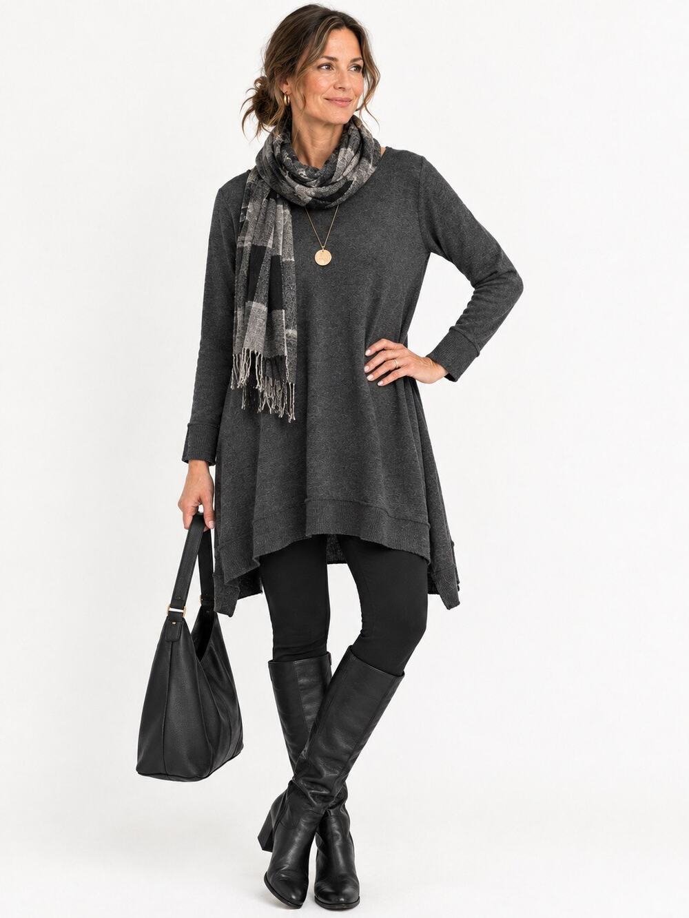 Eileen Fisher Merino Wool Dark Gray Tunic Sweater Dress Size Large